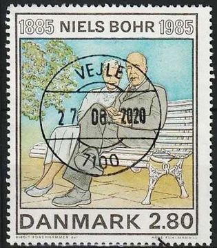 FRIMÆRKER DANMARK | 1985 - AFA 842 - Niels Bohr - 2,80 Kr. flerfarvet - Pragt Stemplet Vejle